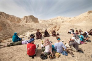 Stopping for a break on a mindful hike during the Jericho Retreat with Plum Village monastics in 2013