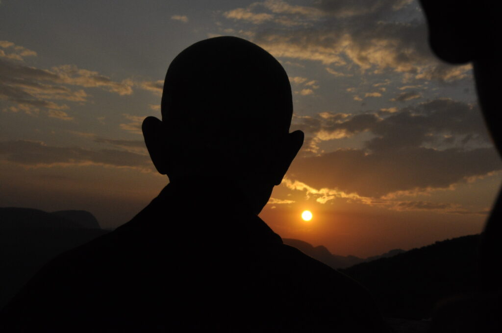 Thay watching the sun set from Vulture Peak (India, 2008)