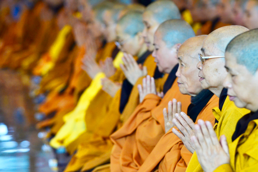 Soeur Chan Khong (la troisième en partant de droite) était présente, ainsi que de nombreux vénérables moines et moniales venus du Vietnam. 