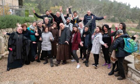 Participants of the Touching Peace retreat at Cremisan Monastery, near Bethlehem, West Bank, 2019. Photo by Eva Clifford