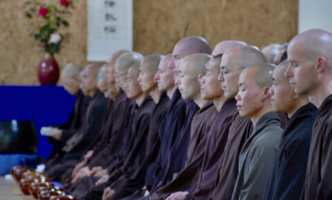 Formal lunch with his growing community of monks, 2011