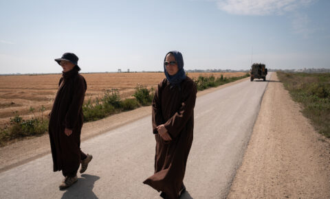 Sr. Mai Lam and Sr. Luc Nghiem after the group was told to leave the area during a peace walk close to the Gaza border, 2019.