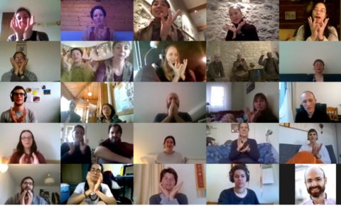 Collective singing in the online retreat for Wake Up sangha builders.